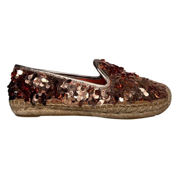 Tory Burch Rose Gold Metallic Sequin Mischa Espadrille Flats Size 6 - Picture 9 of 10